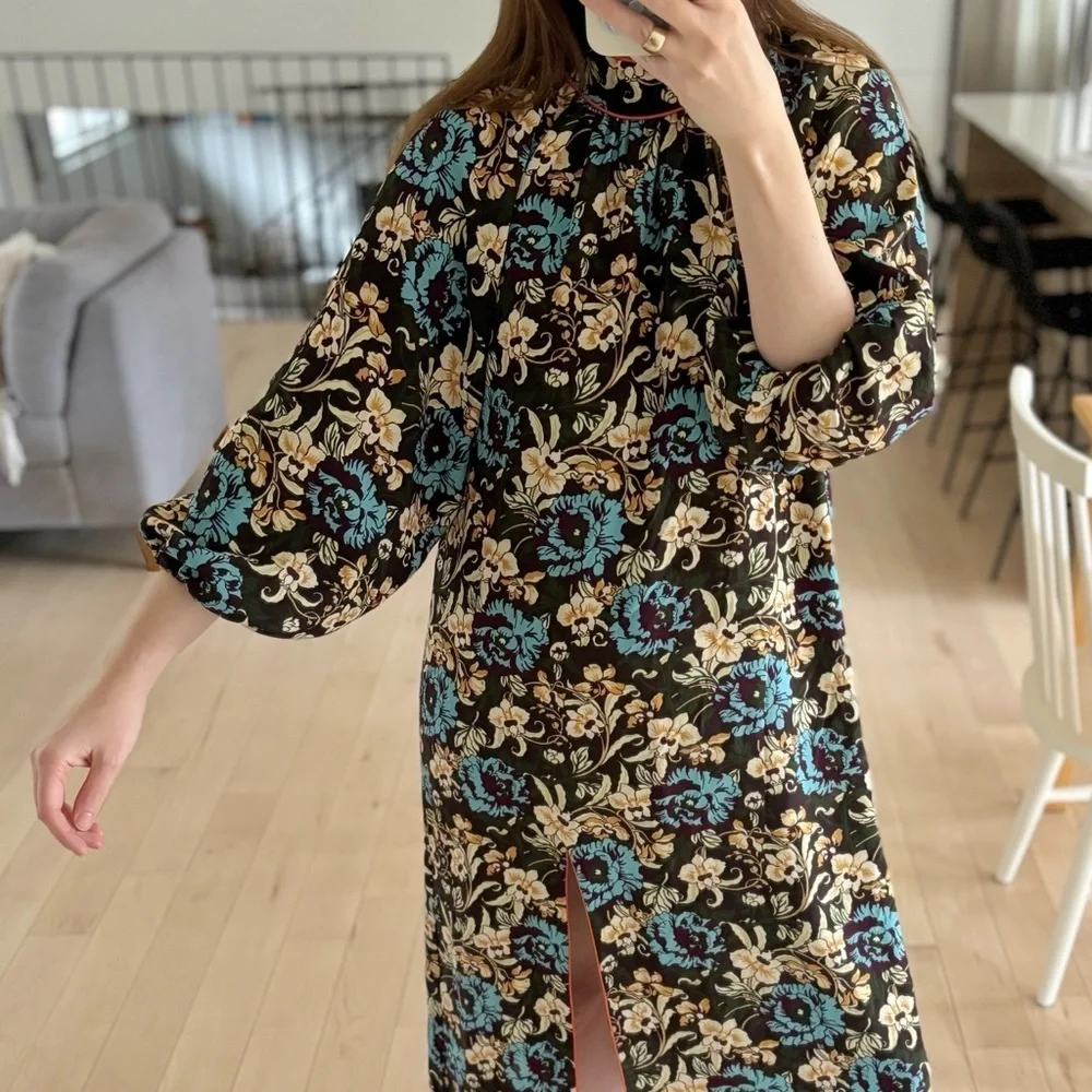 Rhode Fay Midi Dress Maxi Floral Slit High Neck Size M Resortwear Wedding Guest - Picture 13 of 13